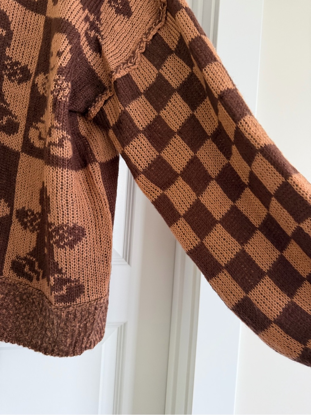 Fantastic Fawn Brown and Tan Gingerbread-Check Crewneck Sweater - Picture 3 of 3
